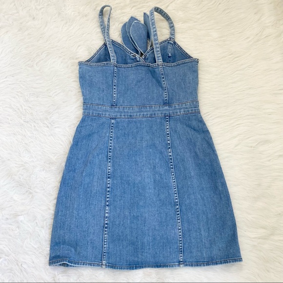 7 FOR ALL MANKIND Double Bow Tie-Front Denim Dress - Picture 3 of 9